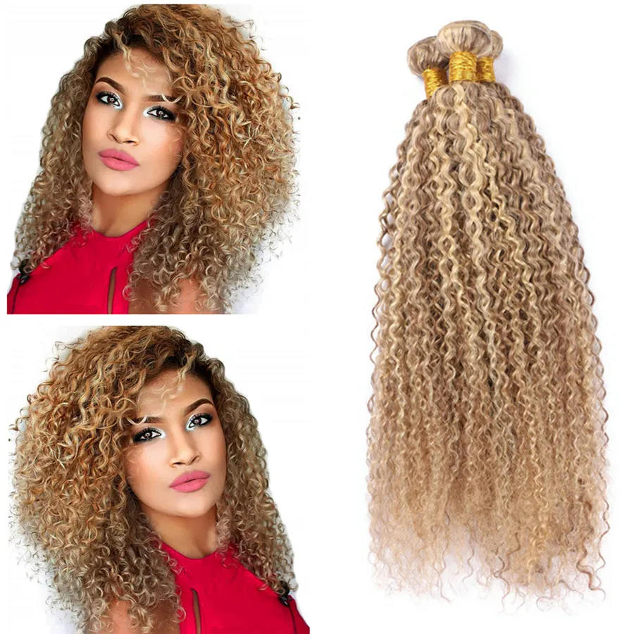 Castanho Claro com Cabelo Loiro Cor de Piano Feixes 8/613 Kinky Curly Cabelo Bundles Marrom Destaque Loira Tecer Cabelo Humano Brasileiro