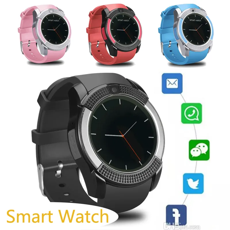 Smart Watches v8 para Android System Wristband Watch Band com 0.3m Câmera Sim IPS HD Full Circle Display Watchwith Box