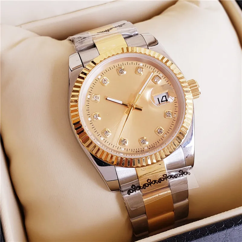 Luxury 36mm 41mm Lovers Watches Diamond Mens Women Gold Face