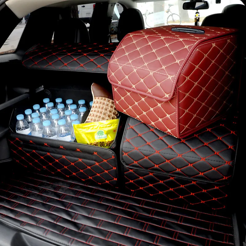 Boîte de rangement de voiture, organisateur en cuir PU, sac de