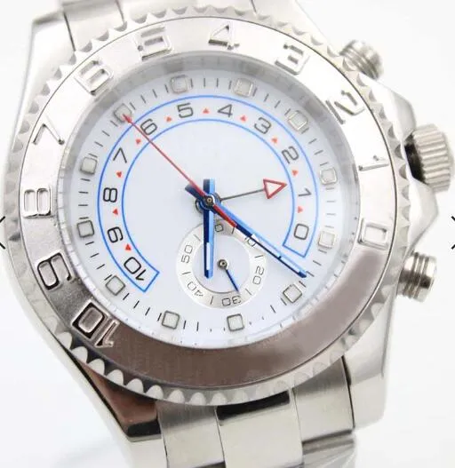 New 44MM Automatic Mechanical Mens Watch Watches White Dial With Rotatable Silver Top Ring Bezel and Stainless Steel Band