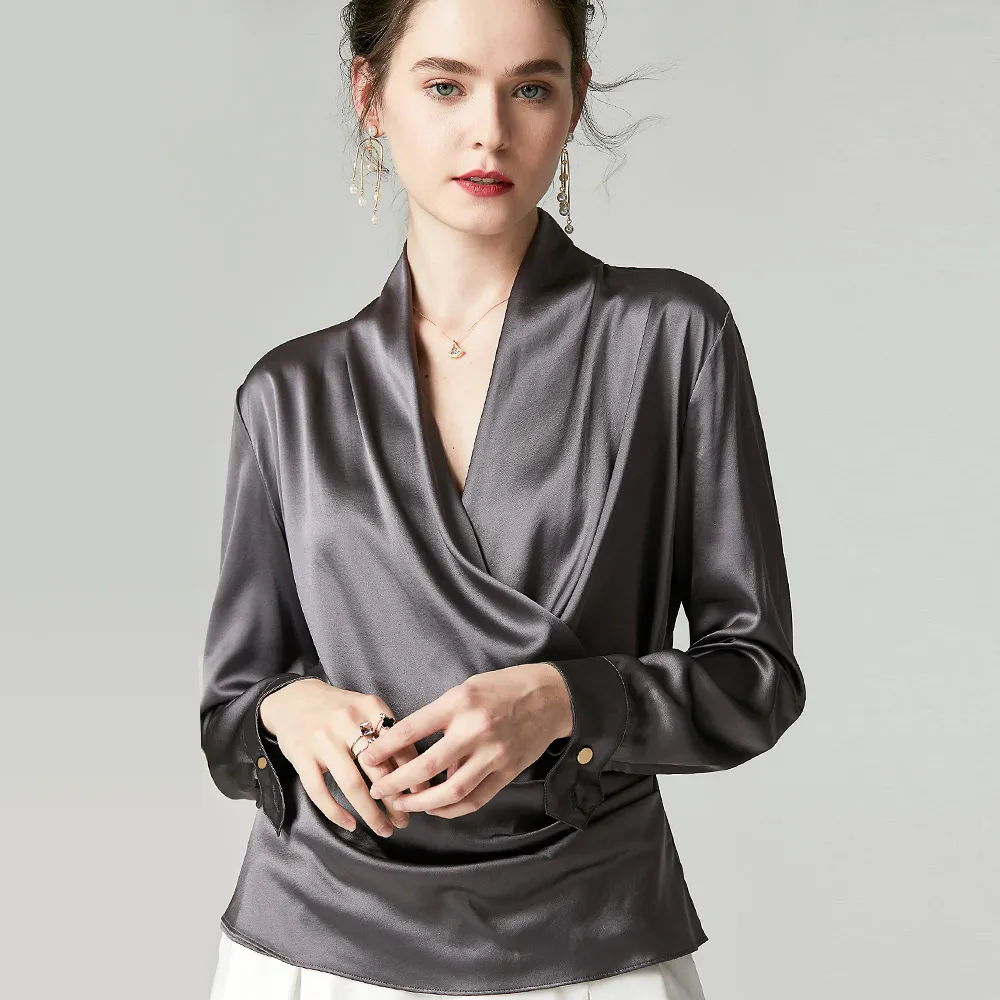 Seda Blusas Cuello V Elegantes Blusas Elegantes Para Mujer Top De