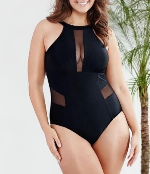 flexible stylish Bikini Sets Triangle Sexy swimwear women's fat women's solid mesh splicing soft swimwear plus Big large high waist Bikinis