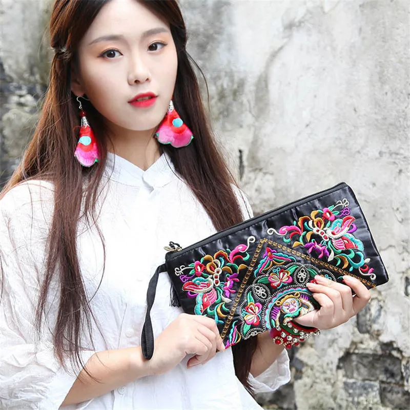 National Style Embroidery Handbag Women Canvas Fashion Waist Bags Print Bag Children Coin Purse Wallet Cute Handbag Shoulder Bags 3 Colors