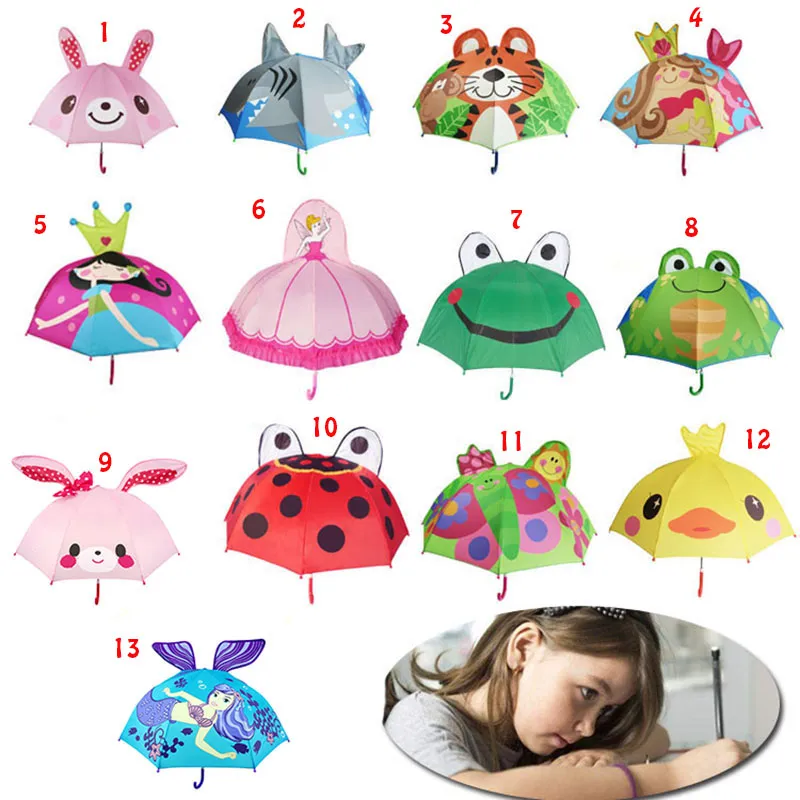 13 Styles Lovely Cartoon animal Design Umbrella For Kids children High Quality 3D Creative Umbrella baby Sun umbrella 47CM*8K C6128