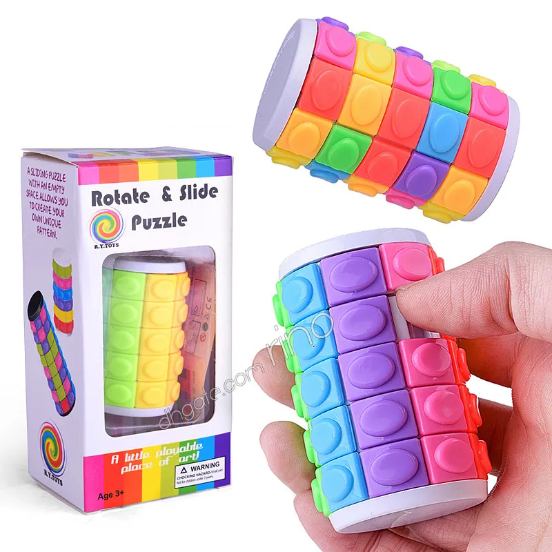 3D Puzzle Cube Puzzle Tower Magic Cylinder Cubes Rotate Sliding Puzzles Brain Teaser Games Educational Adult Creative Toys For Kids