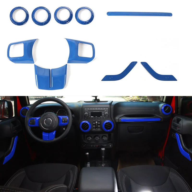 ABS azul Interior kit Decoração 2 Portas 10PCS Decoração Capa Para Jeep Wrangler JK 2011-2017 Car Acessórios