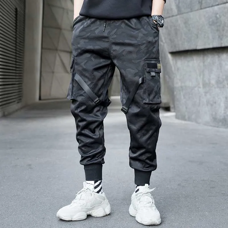 Hommes Rubans Couleur Bloc de camouflage Pantalon de poche Camouflage 2019 Joggers Harem Joggers Harajuku Pantalon de survêtement Hip Hop Hop Pantalons