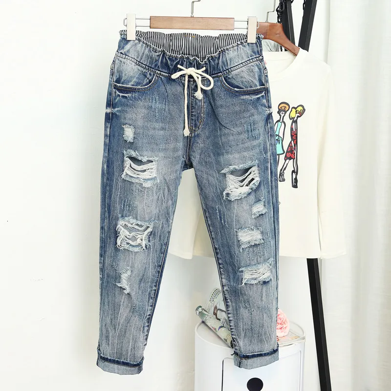 Лето рваные джинсы бойфренда для женщин мода свободные винтажные джинсы с высокой талией плюс размер джинсы 5XL панталоны Mujer Vaqueros Q58 T190913