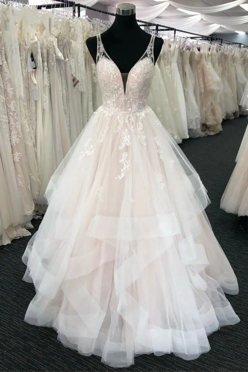 Neue Robe De Mariee Plus Größe Hochzeit Kleid 2020 V-ausschnitt Spitze Perlen applique Rüschen Tüll Vestidos De Noiva Sexy rückenfreie Brautkleider