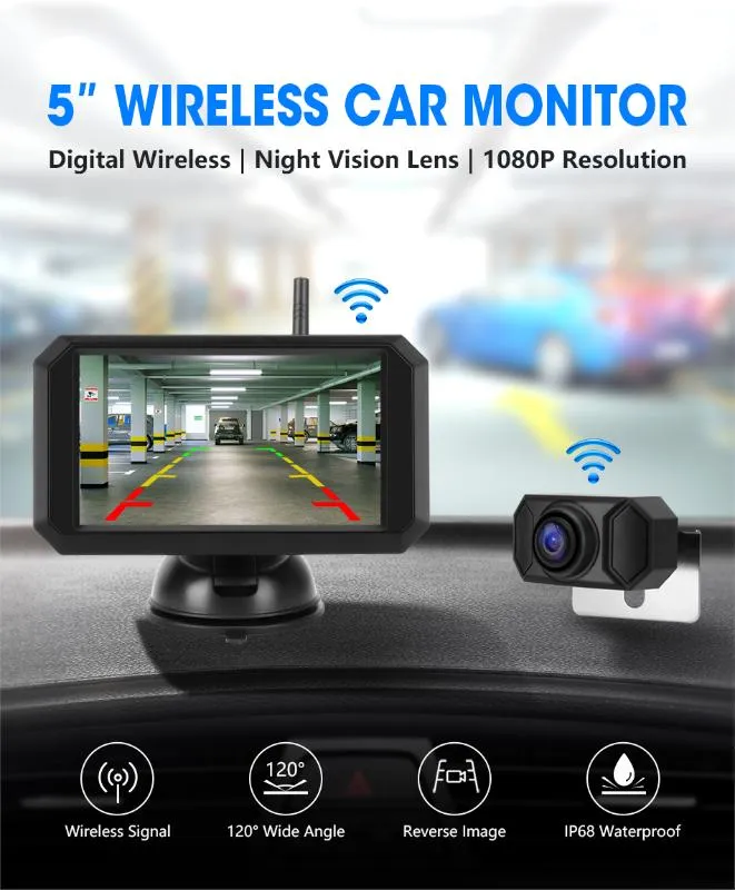 Auto Video Jansite 5 Monitor Rückansicht Kamera Digital 1080P Drahtlose Auto Parkplatz System Nachtsicht Wasserdichte Backup Camer194H