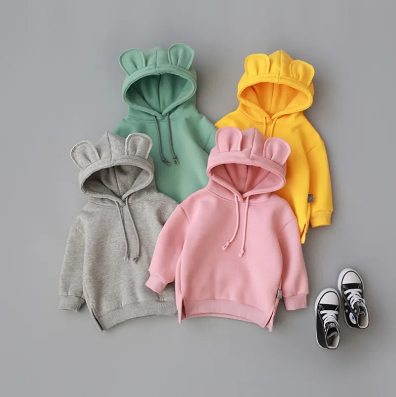 幼児のベビー服3D耳のパーカーソリッドカラー子供女の子スウェットシャツフリース子供男の子のセーター冬冬の赤ん坊の服6色DW4651
