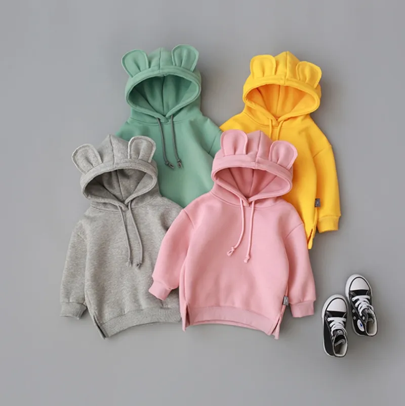 Vestiti per bebè per bambini Felpe con cappuccio per orecchie 3D Tinta unita Felpa per bambina per bambini Felpa per bambini Maglione per bambini Inverno Abbigliamento per bebè invernale 6 colori DW4651