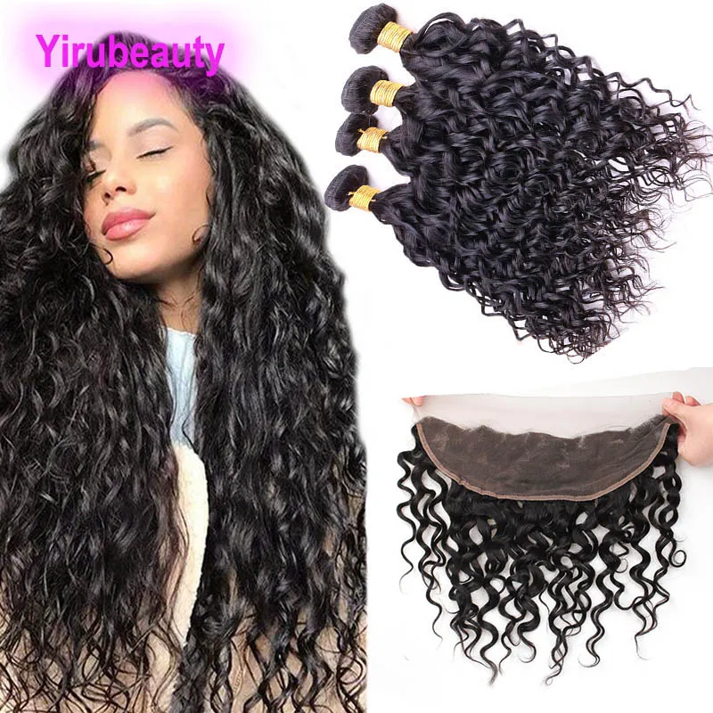 Malaysian Virgin Hair 4 Bundles With 13X4 Lace Frontal Ear To Ear Water Wave Bundles With Frontals Wet And Wavy 10-30inch