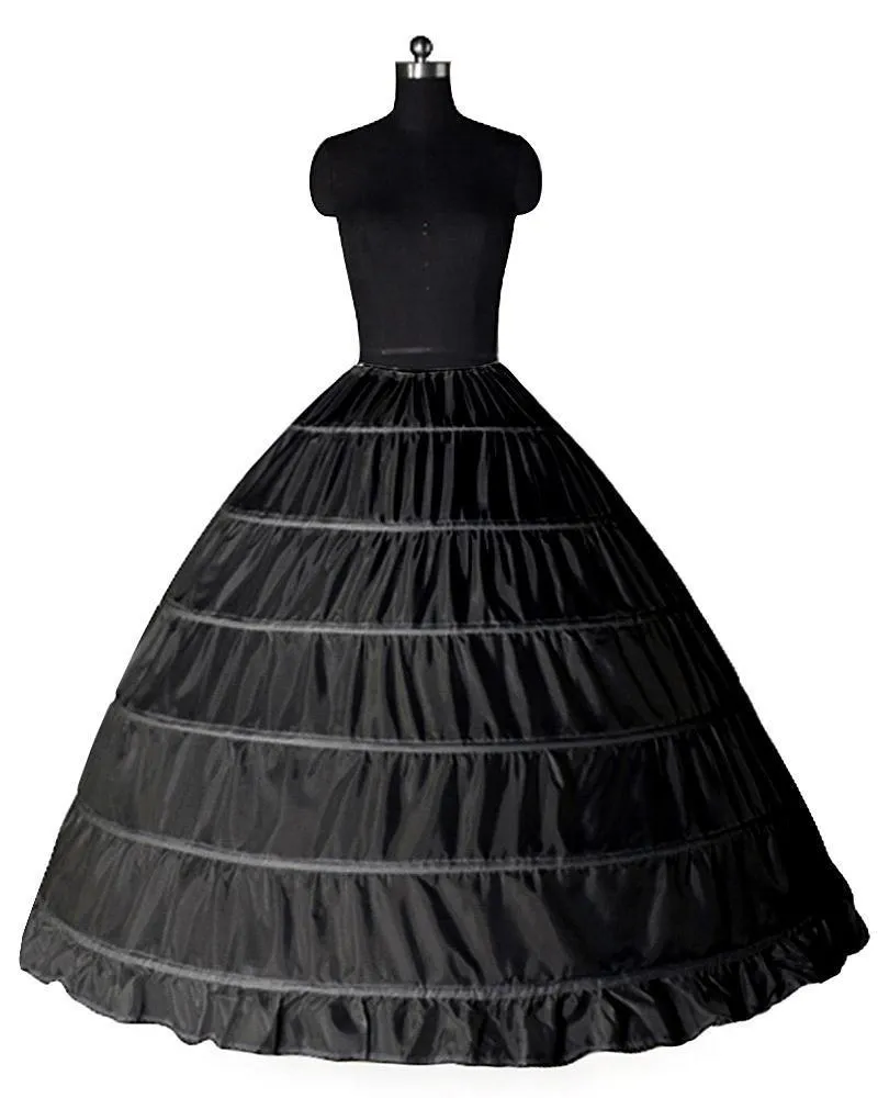 花嫁のペチコート白い黒いアンダースカートウェディングドレススリップ6フープスカートアンダースカート