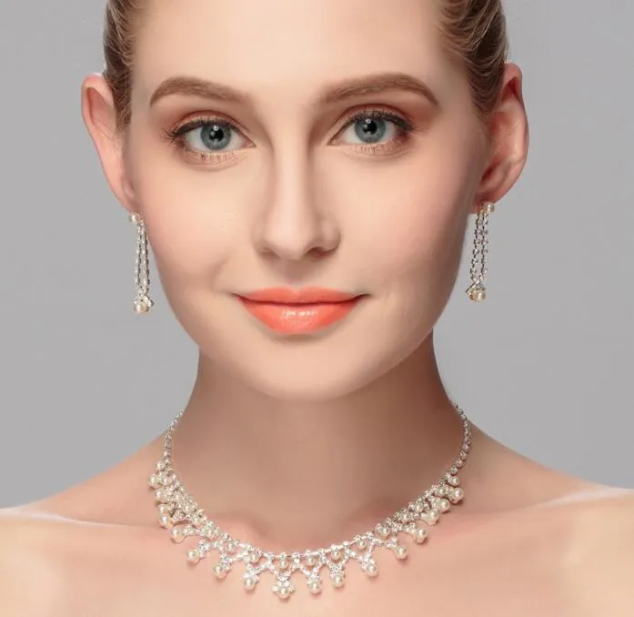 Silver Wedding Jewelry Set For Brides Sparkly Rhinestone Teardrop...