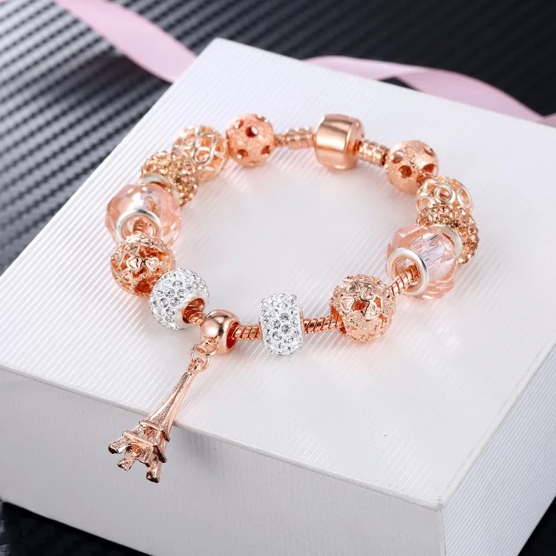 Rose Gold Crystal Glass Perforated Bead Tower Bracelets Fashion Brand Charm Bracelet Women Jewelry Wholesale From Melody2041 3.73 DHgate.Com