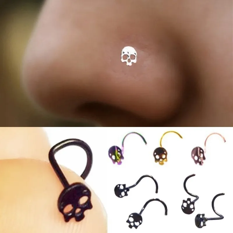 Nose Rings Studs Punk Style Skull Nose Ring Stud Hoop Body Piercing Women Fashion Accessories 5 Colors