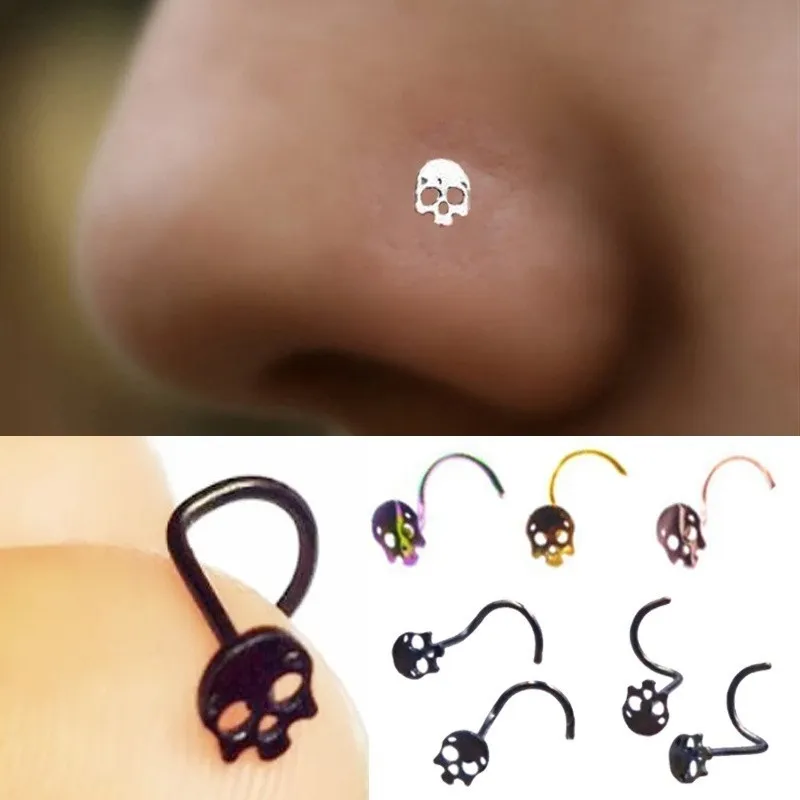 Punk stijl schedel neusring stud hoepel lichaam piercing vrouwen mode-accessoires 5 kleuren