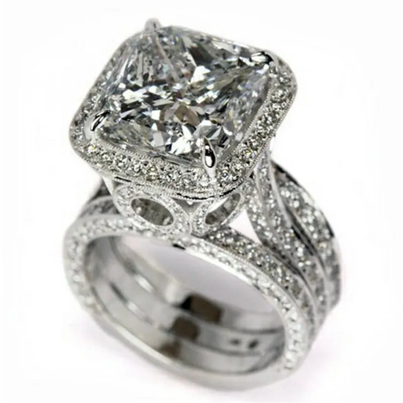 Gorąca Sprzedaż Vintage Moda Biżuteria 925 Sterling Silver Princess Cut White Topaz CZ Diamentowe Gemstones Party Wedding Engagement Band Prezent