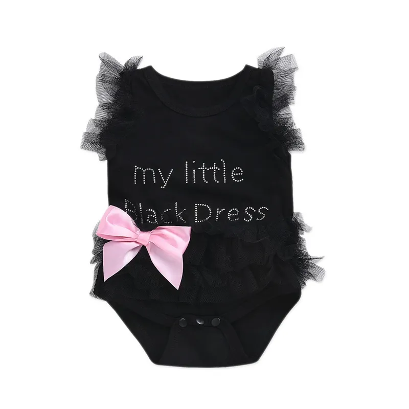Newborn Baby Girls Bodysuits Мода Вышитые кружева Мой Маленькие Черно-Белые / Розовые Платья Письма Младенческие Детские Боди
