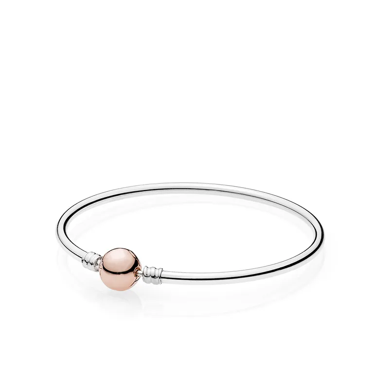 18K Rose Gold Clasp Bangle Armband Original Box för Pandora 925 Sterling Silver Charm Armband Set Kvinnor Bröllopsmycken