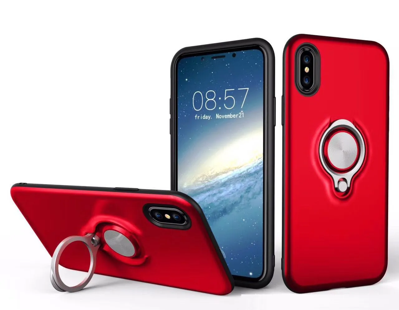 Hybrid Armor Defender Case 360 Ring Stand Holder Couverture arrière magnétique avec sac d'emballage au détail pour iPhone X XS 8 7 6 Plus S8 S9 Note 8