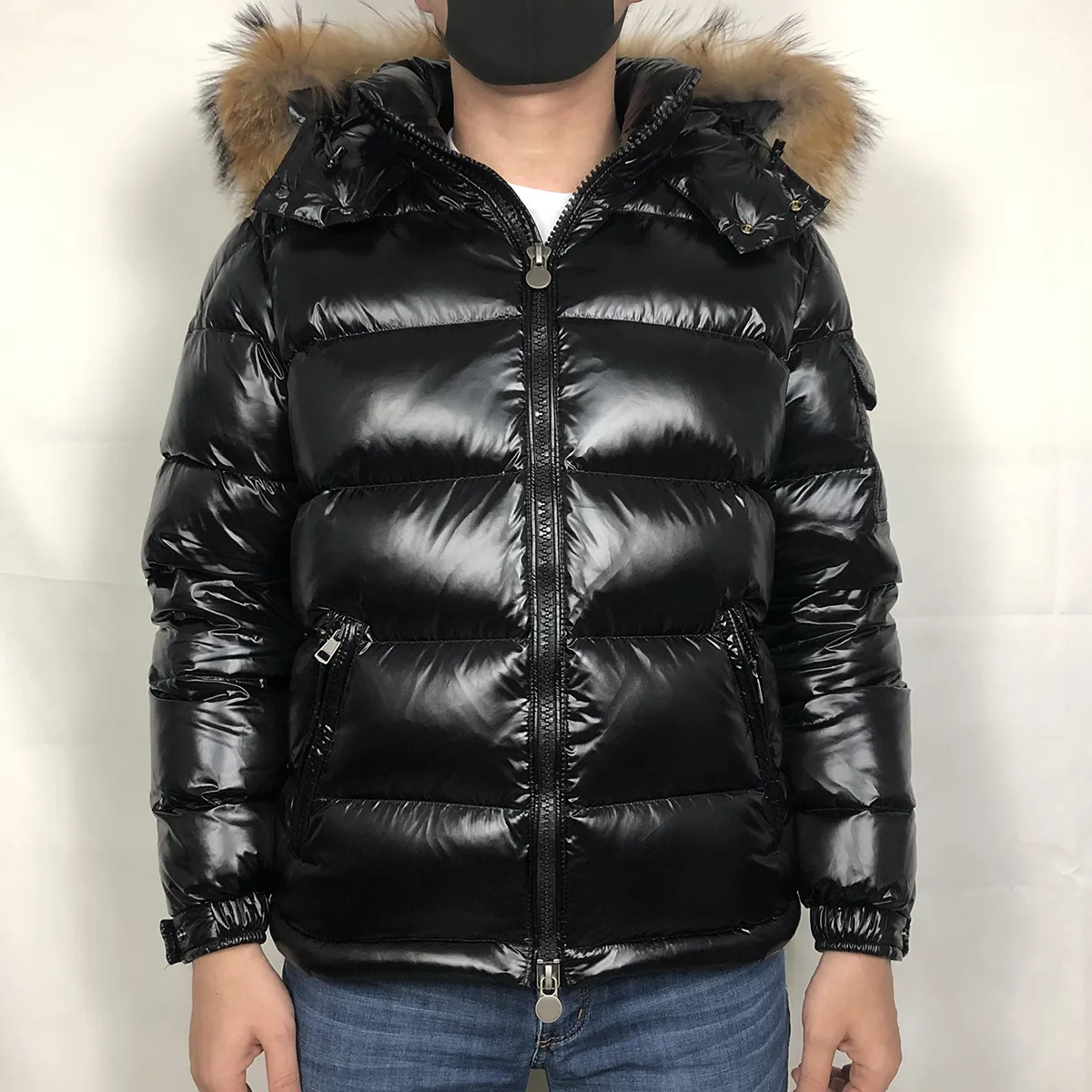 Mens puffer jacket clearance with fur hood uk