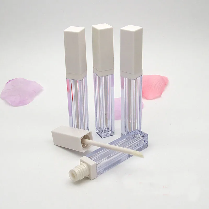 4 ML DIY Empty Lipgloss Tube Transparent Plastic Container Lip Gloss Bottle with Brush Square Liquid Lipstick Tube Cosmetic Tool