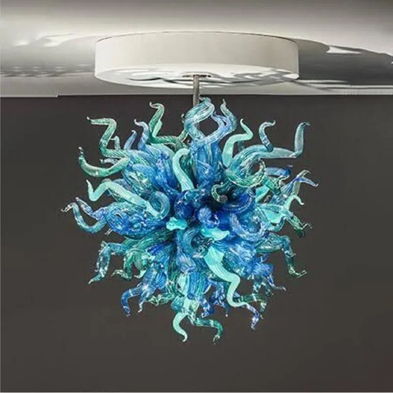 Lampen Blauw en Groen Glas Kroonluchters Hanglampen Keuken Decor LED Bollen Moderne Blown Ketting Hanger-verlichting voor Eetkamer