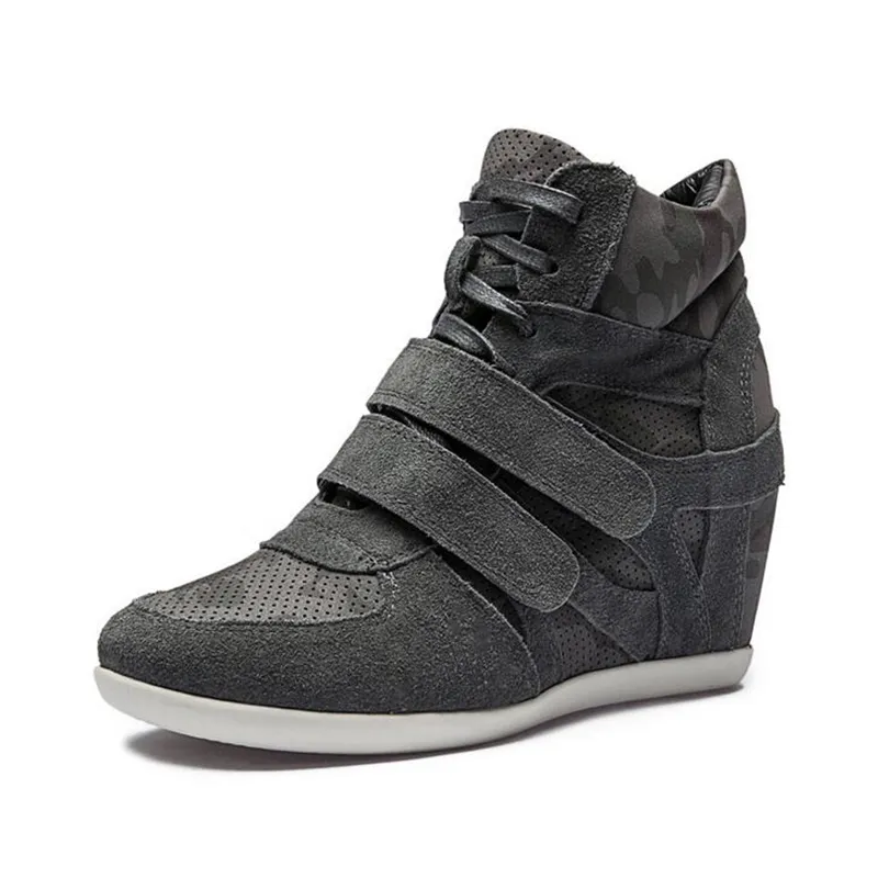 Venda quente-jovens senhoras mulheres formal cunha estilo coreano escondido camurça sneaker lace-up esporte sapatos