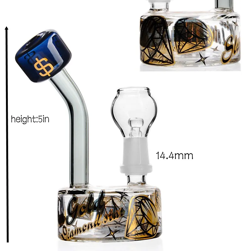5 tums Mini Glass Hookah Recycler Oil Rig Tjocka Vatten Bongs DAB Riggar med känsliga mönster och skål eller bärkare 14mm