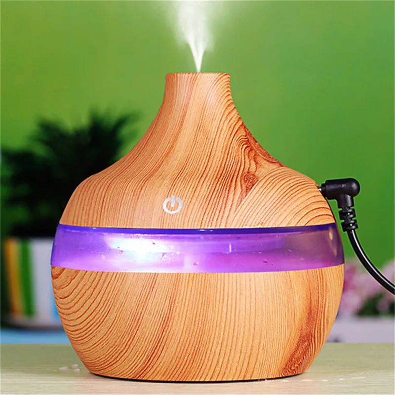 BEIJAMEI maison grain de bois humidificateur d'air petit diffuseur d'arôme huile essentielle humidificador 7 LED veilleuse