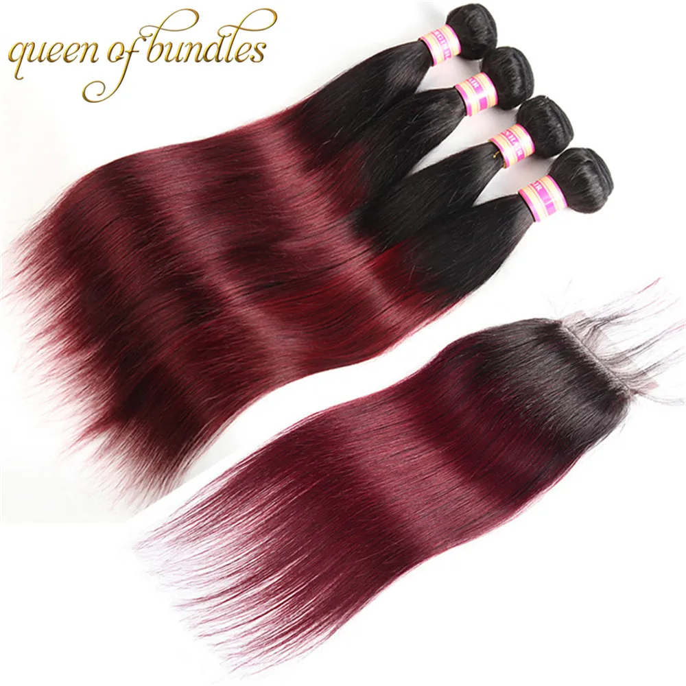 Ombre 3 Bundles Avec Fermeture Péruvienne Droite Cheveux Vierges Avec Fermeture 1B 27 Honey Blonde 1B 30 Couleur Cheveux Humains Avec Fermeture