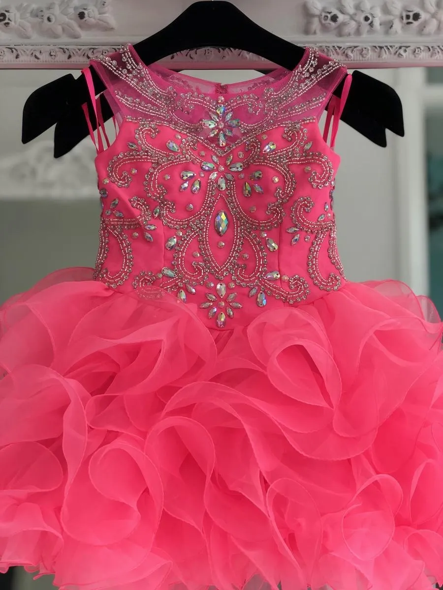 Little Miss Girl Pageant Dress 2019 Cupcake Ruffles Pink Infant Toddler Pageant Gonws Glitz Unique Fashion Jewel Zipper Back Sans manches