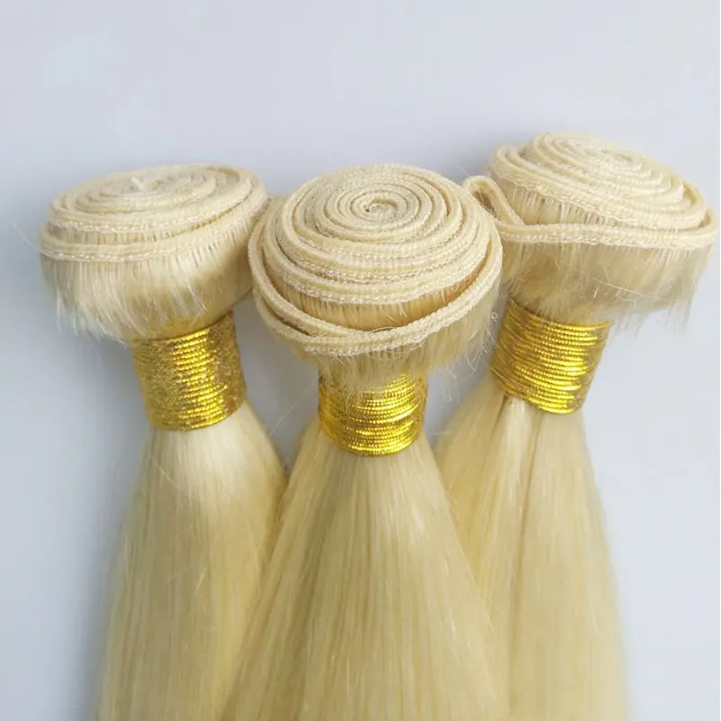 Top-Qualität, 100 g, 3 Stück, reine Haarverlängerungen, blondes brasilianisches Haar, Farbe 613, peruanisches, indisches, mongolisches, kambodschanisches Haargewebe