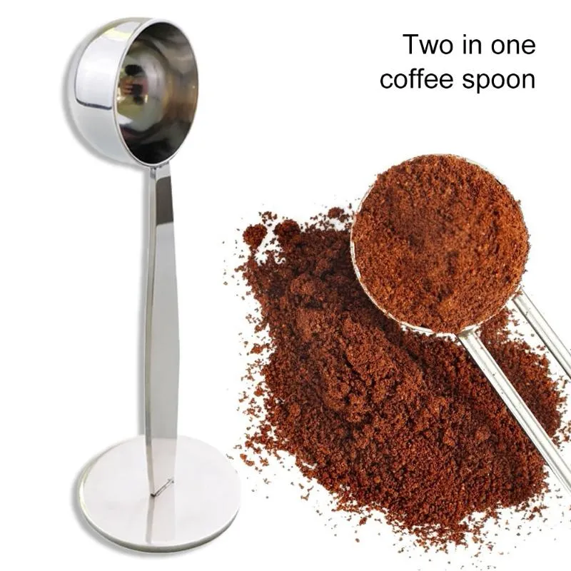 2 i 1 kaffebönor Spoon Coffe Mätning Tamping Scoop Coffee Tamper Black Espresso Stativ Kök Bar Kaffetea Verktyg