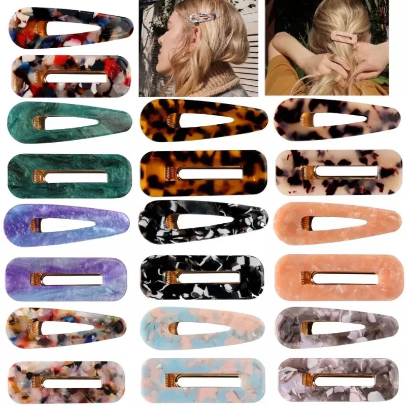 Fashion Acetic Acid Hair Clips Hairpin Acrylic Resin Barrettes Trendy 19 Colors Two pieces in One Set