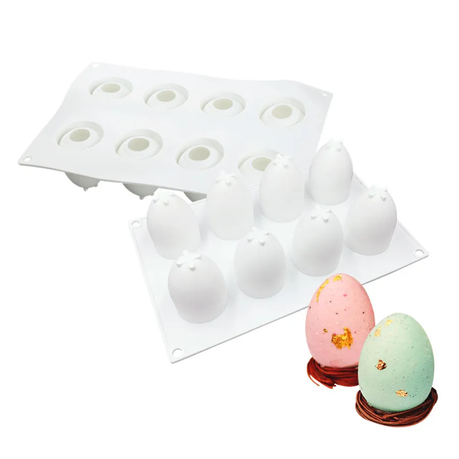 8 jamów 3d Easter Egg kształt Mold Silikonowy Trufla Mousse Formy Pieczenia Cukierki Czekoladowy Deser Jelly Lody Mold JK2001