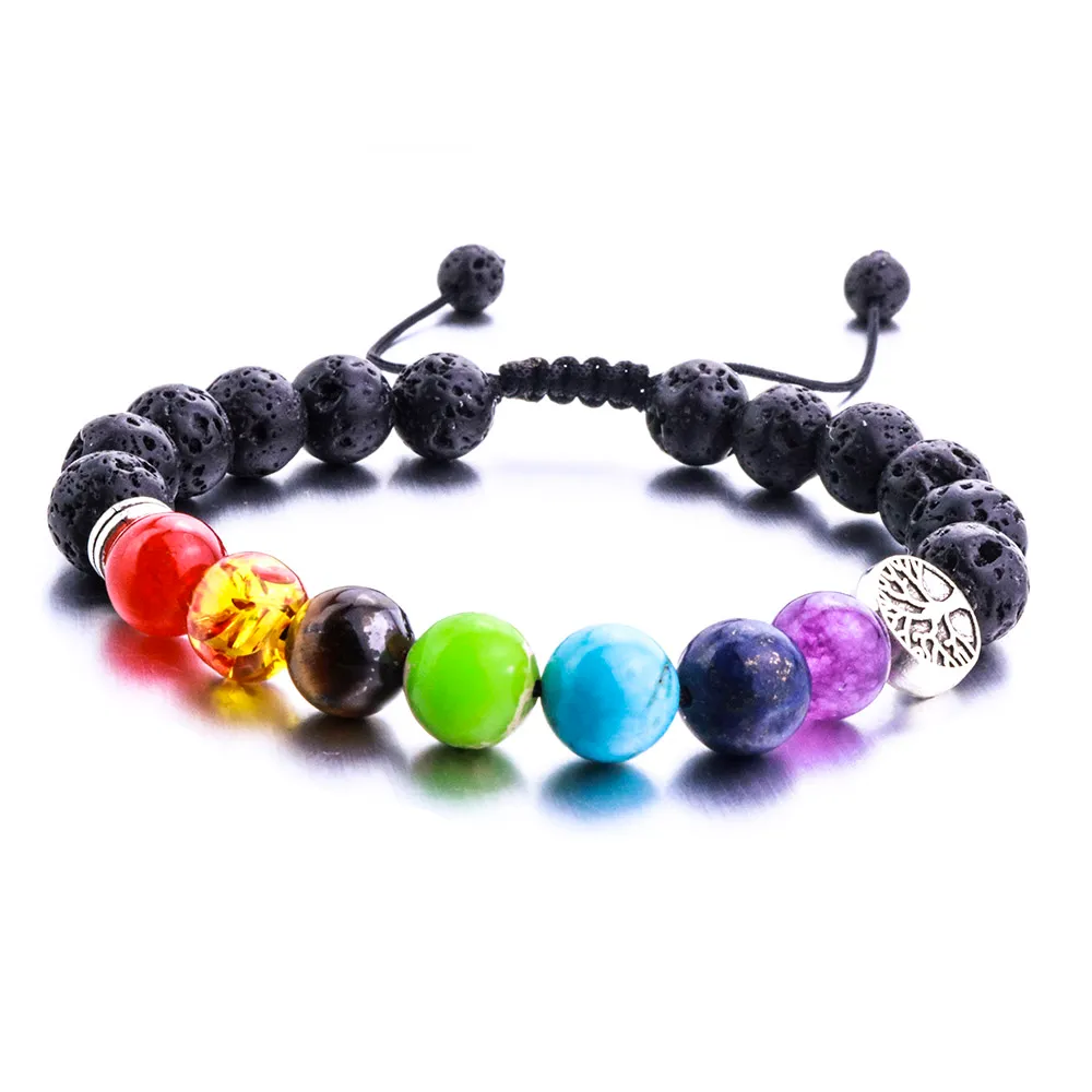 Pulsera tejida de árbol de la vida con piedra de Lava negra de 8MM, pulsera difusora de aceite esencial de aromaterapia DIY para árbol de la vida para mujeres y hombres