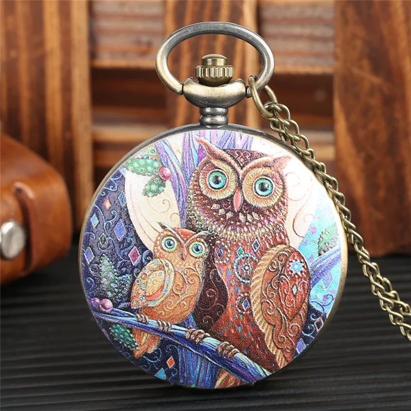 Znakomita urocza Owl Design Pocket Watch Vintage kwarc analogowy Zegarki