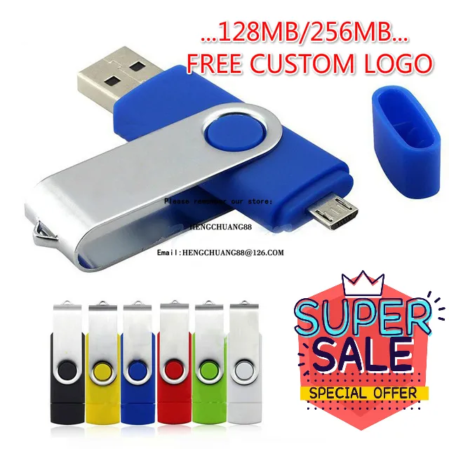 Atacado OTG USB Flash Drive 256MB Cor Rotary Pen Drive Memory Stick Grátis Logotipo Personalizado Multi-Color USB Pendrive Memória pequena 128MB