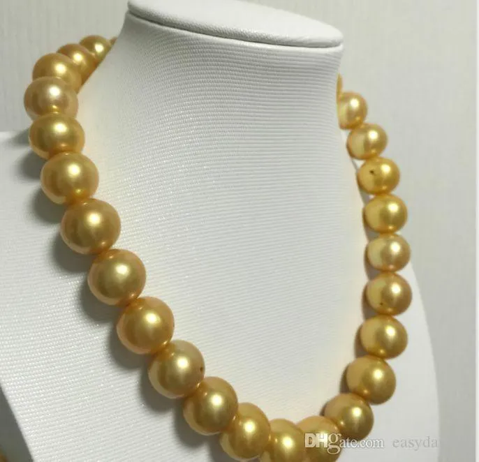 NEW FINE huge 10-11mm south sea round gold yellow pearl necklace 17.5inch