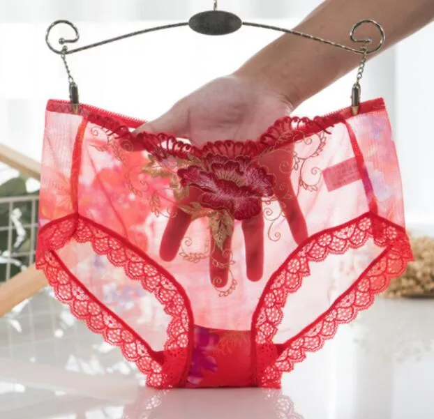 Rose Red Panties Women Sexy Briefs Underwear Ladies Lace Lingerie