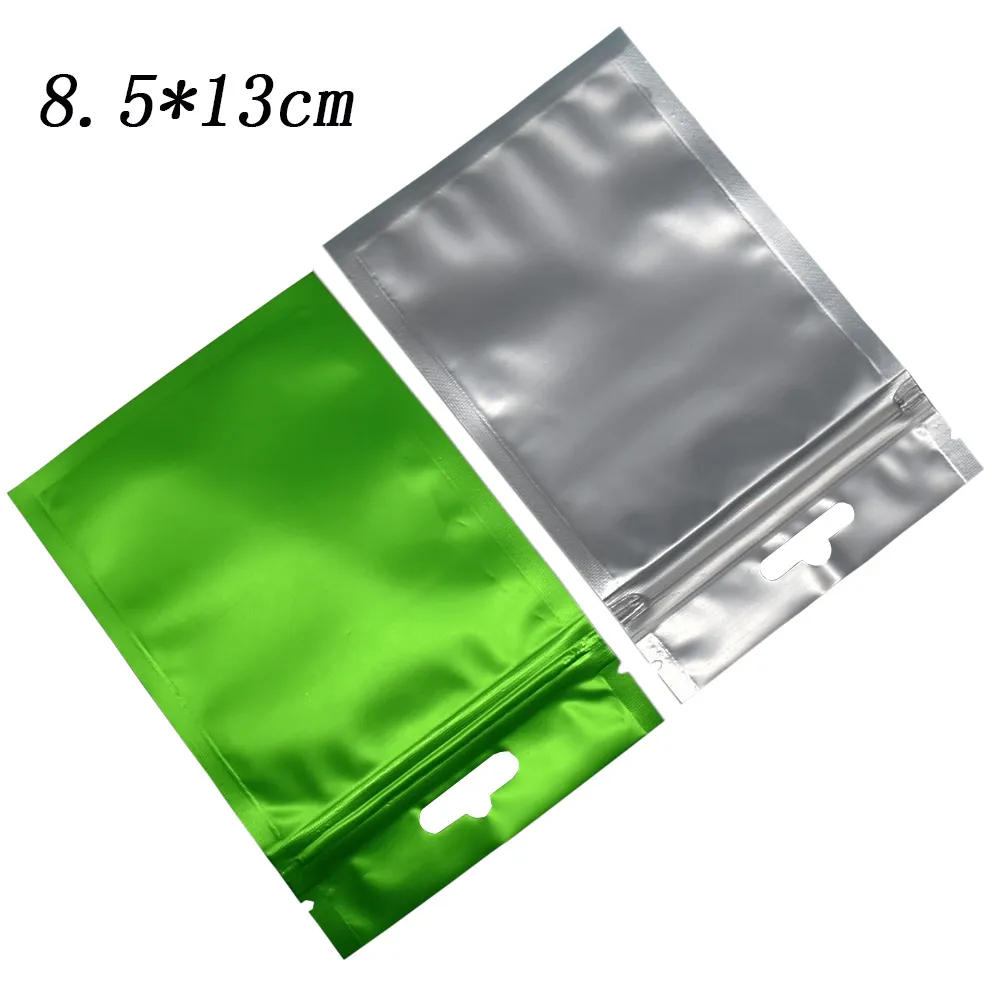 8.5 * 13cm Vert Mat Feuille D'aluminium En Plastique Transparent Fermeture À Glissière Sac Refermable Givré Poly Mylar Sac pour Alimentaire Accessoires Électroniques Emballage