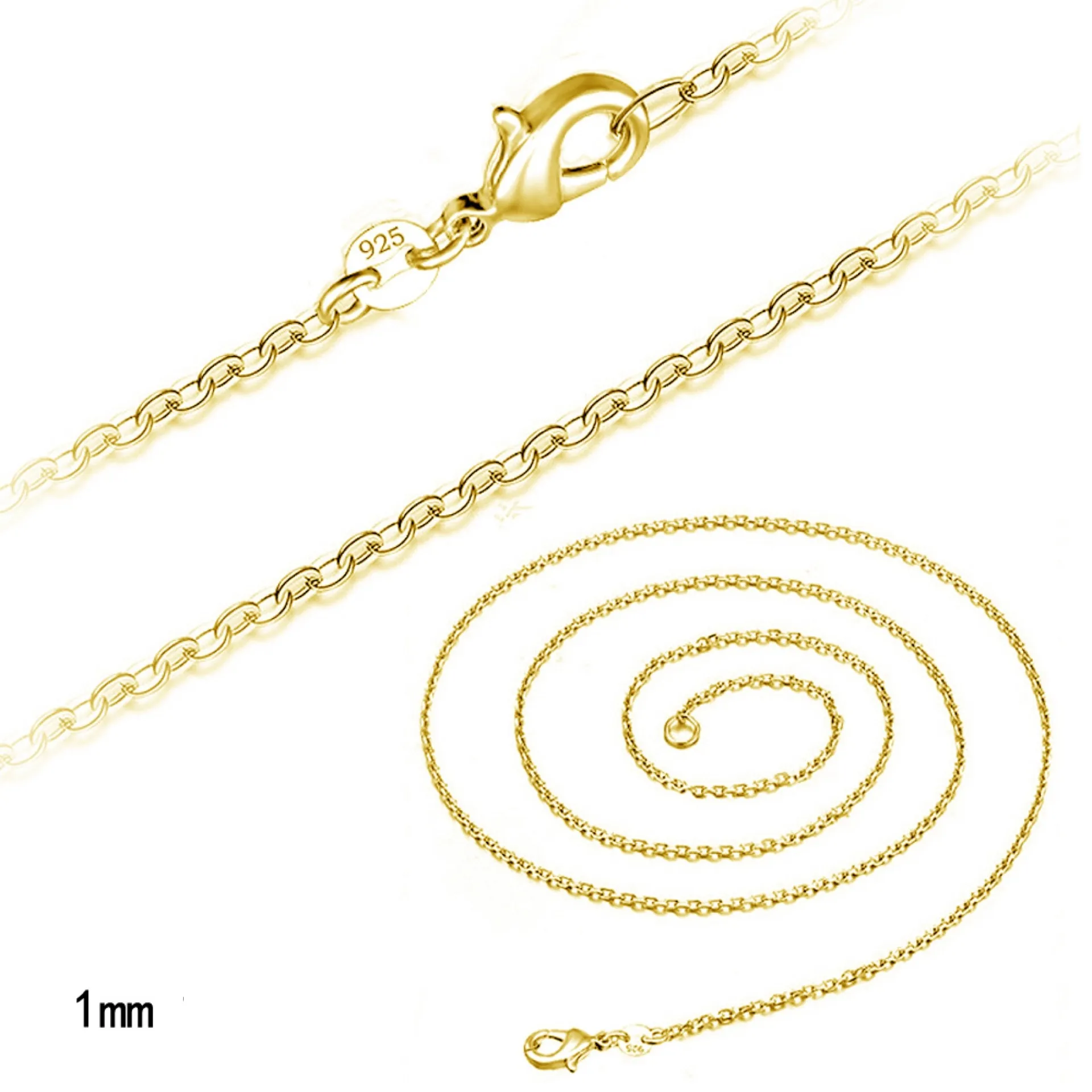 1mm guld och rosa guldpläterad kedja halsband kabelkedja 16 18 20 22 24 tum för kvinnor