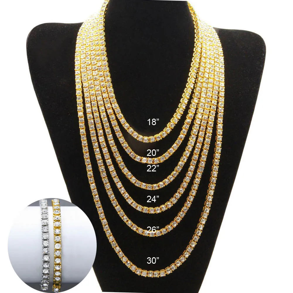 Hommes Femmes HipHop Collier Simple Rangée Carré Zircone Glacée Chaînes Brillant Bling Bling Bijoux À La Mode Punk Rappeur Fête Nécessaire