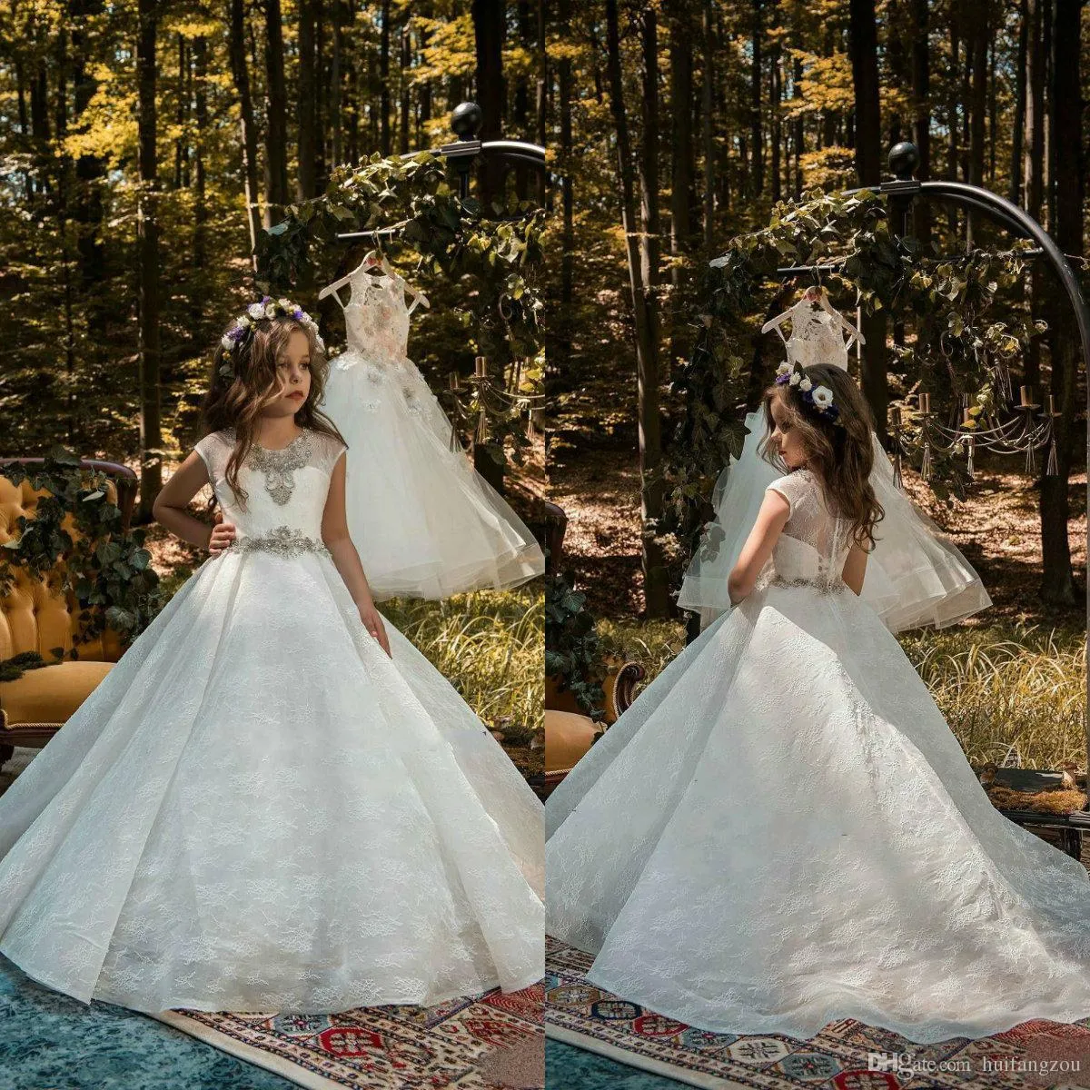 Pretty Sequined Kids Flower Girls Lace Ball Gown Ankle-Length Dress for Wedding Pretty Sequined Kids Flower Girls Lace Ball Gown Ankle-Length Dress for Wedding