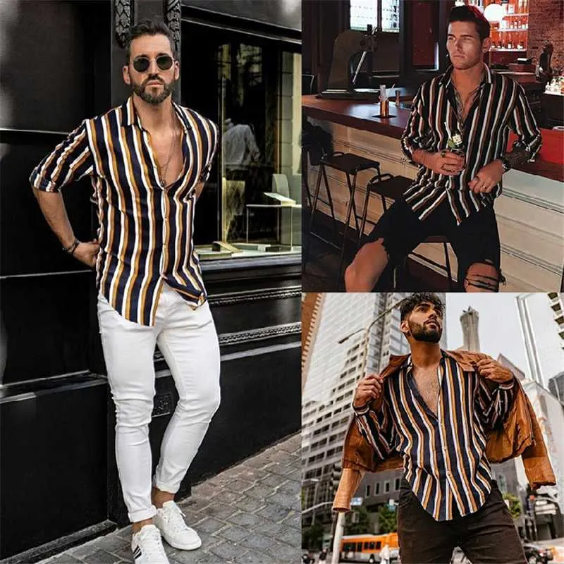 Camicia a righe verticali da uomo Camicie eleganti a maniche lunghe a maniche lunghe slim fit a righe Camicie da uomo High Street camisas hombre