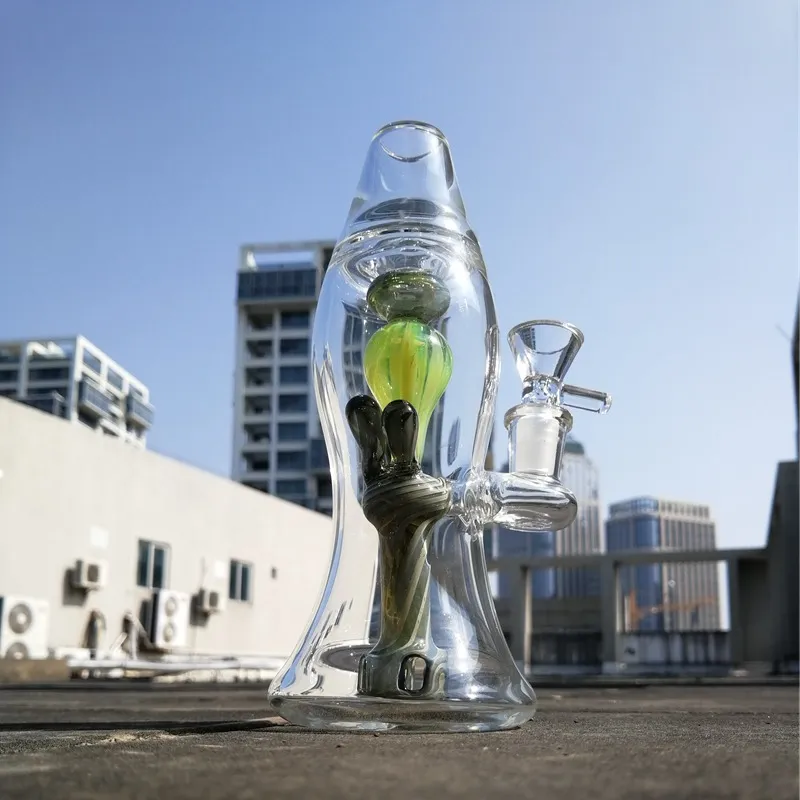 Partihandel Lava Lampa Unika Bongs Green Mini Dab Righoar 5mm Tjocka Rökrör Olje Rigar Små vatten Bong med 14mm Glasskål DHL XL-LX3